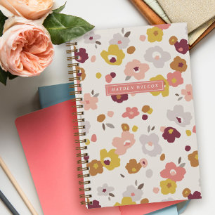 Cuaderno encuadernado en espiral de flores naranja