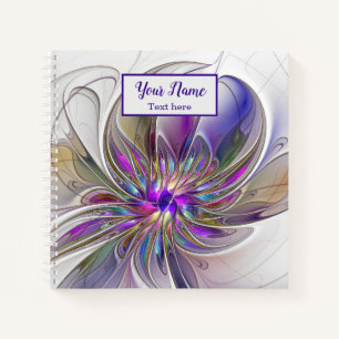 Cuaderno Energetica y Colorida Flor Fractal Abstracta Nombr