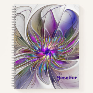 Cuaderno Energetica y Colorida Flor Fractal Abstracta Nombr