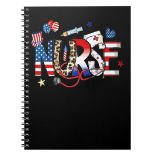 Cuaderno Enfermera 4 De Julio Estetoscopio Bandera American