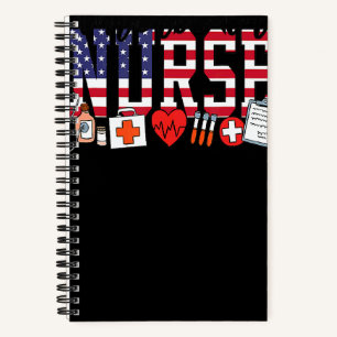 Cuaderno Enfermera Americana Bandera De Estados Unidos Día
