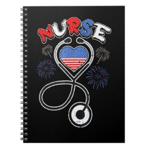 Cuaderno Enfermera Americana Estetoscopio Patriótico 4 De J