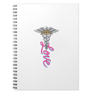 Cuaderno Enfermera Amor Caduceo Floral Diseño Vertical Médi