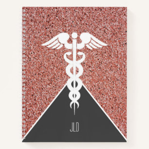 Cuaderno Enfermera Caduceus Rosa Purpurina de oro Monograma