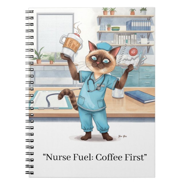 Cuaderno Enfermera con café y tu propio TEXTO (Frente)