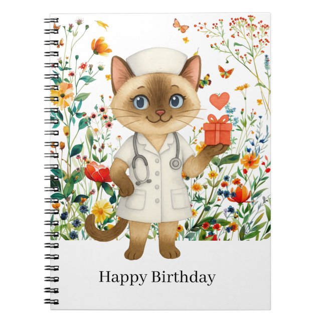 Cuaderno Enfermera con regalo con fondo floral (Frente)
