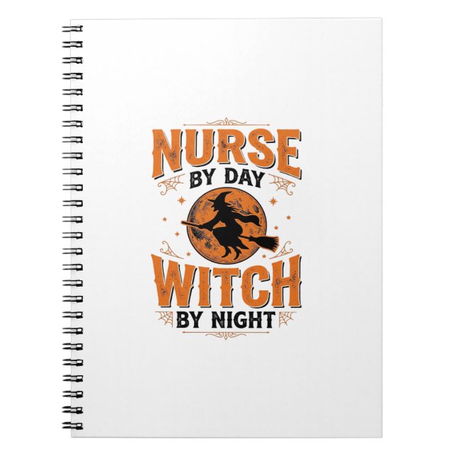 Cuaderno Enfermera de día Bruja de noche Diseño de Hallowee (Frente)