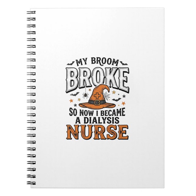 Cuaderno Enfermera de diálisis de Halloween Bruja Escoba Ro (Frente)