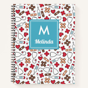 Cuaderno Enfermera de patrón médico curado Monogramada