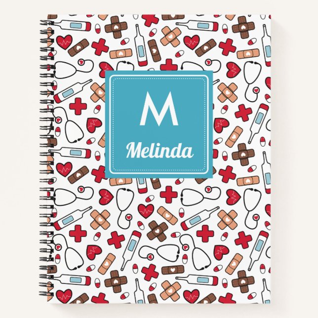 Cuaderno Enfermera de patrón médico curado Monogramada (Anverso)