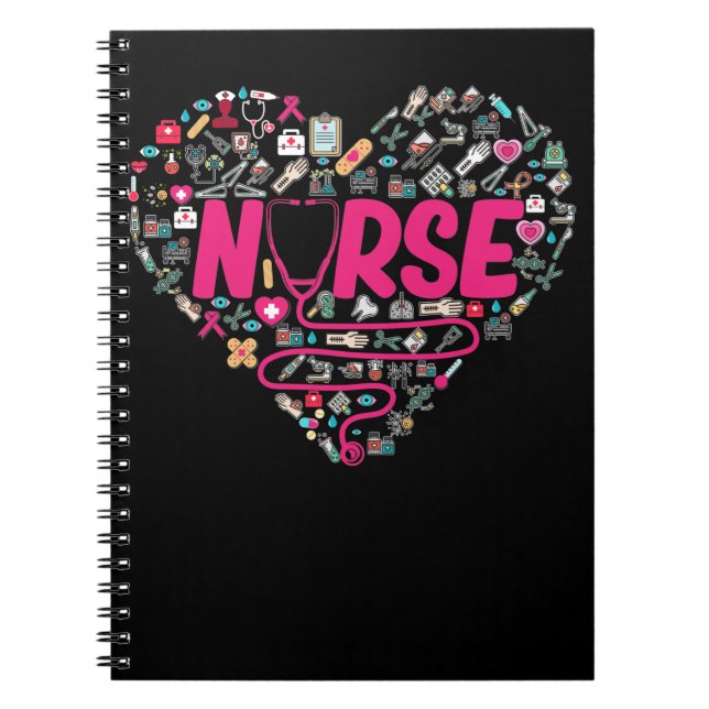 Cuaderno Enfermera Estetioscopio Elementos Médicos Corazón (Frente)