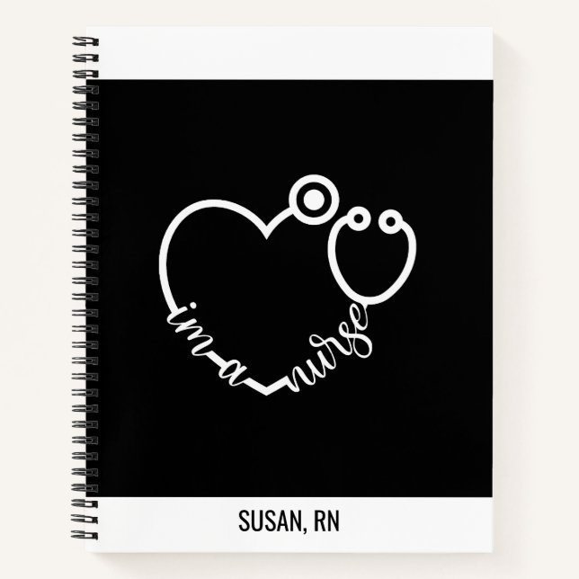 Cuaderno Enfermera Estetoscopio Corazón Nombre Personalizad (Anverso)