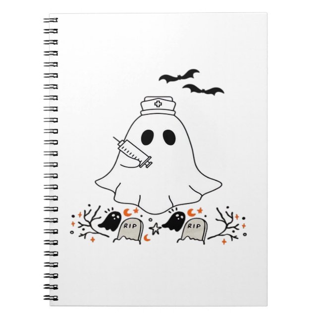 Cuaderno Enfermera Fantasma Cute Halloween Diseño Camiseta  (Frente)