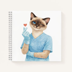 Cuaderno Enfermera Gato con Mini Corazón enviando Amor
