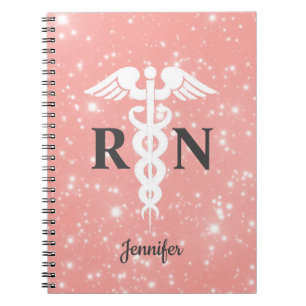 Cuaderno Enfermera inscrita Caduceus Rosa Personalizada