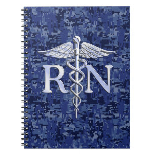 Cuaderno Enfermera inscrita RN Silver Caduceus en Navy Camo