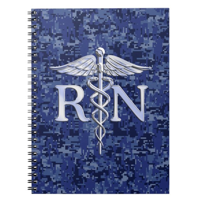 Cuaderno Enfermera inscrita RN Silver Caduceus en Navy Camo (Frente)
