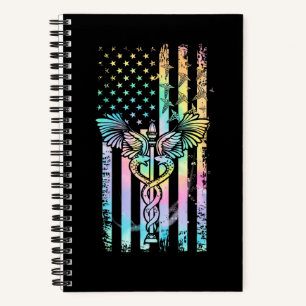 Cuaderno Enfermera Linda Bandera Americana Us Patriótico Ti