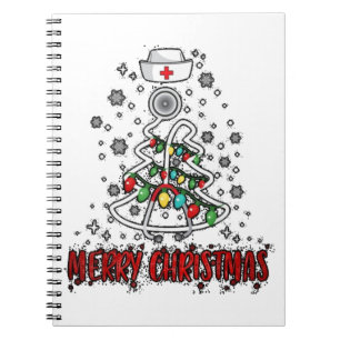 Cuaderno Enfermera navideña camiseta Stethoscope Luz de árb