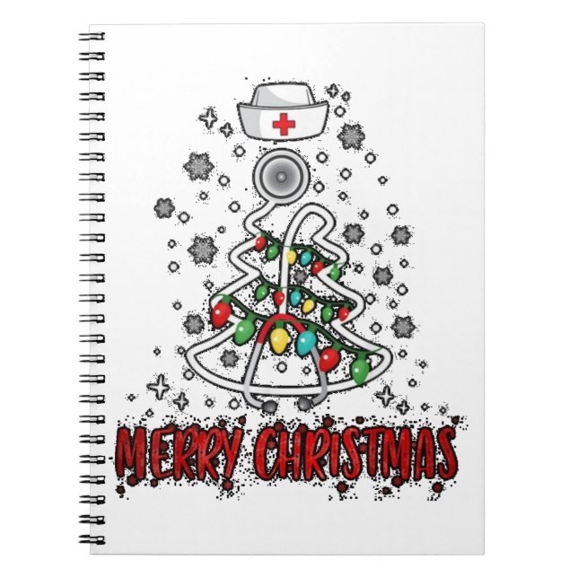 Cuaderno Enfermera navideña camiseta Stethoscope Luz de árb (Frente)
