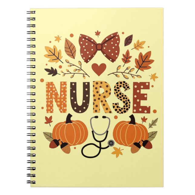 Cuaderno Enfermera personalizada - Calabaza linda y hojas o (Frente)