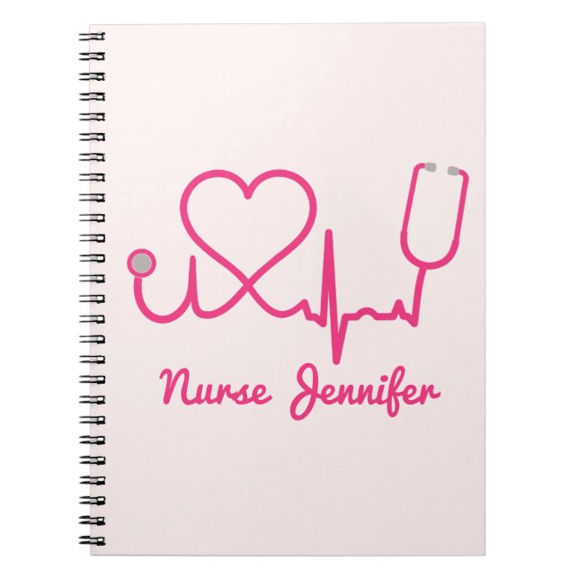 Cuaderno Enfermera Personalizado rosa Stethoscope Línea de  (Frente)