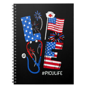 Cuaderno Enfermera PICU bebé patriota americana 4 de julio 