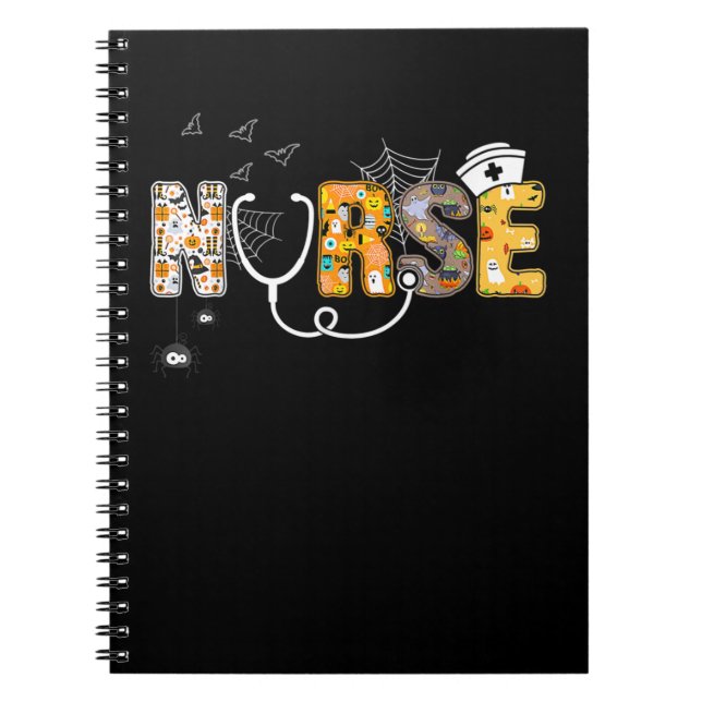 Cuaderno Enfermera regalo de camiseta de Halloween con arañ (Frente)