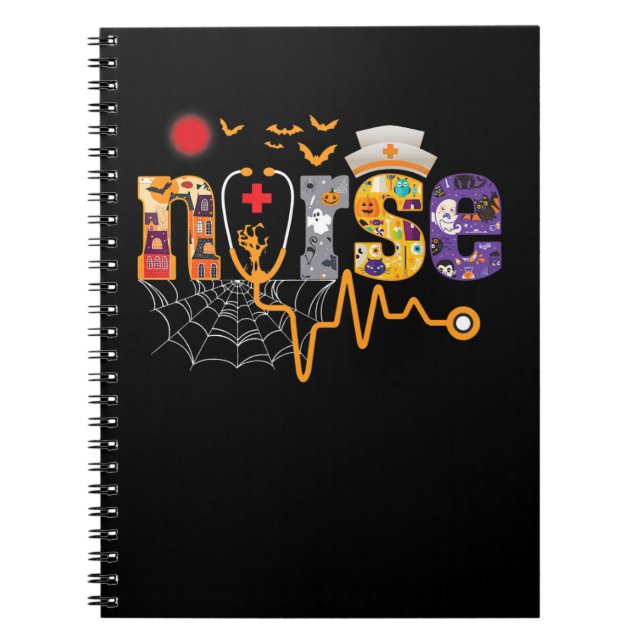 Cuaderno Enfermera regalo de Halloween con batuta de calaba (Frente)