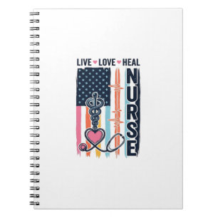 Cuaderno Enfermera Vive Ama Sana Patriótico Vintage Vector