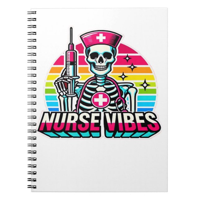 Cuaderno Enfermero de esqueleto retro neón - Gracioso y esp (Frente)