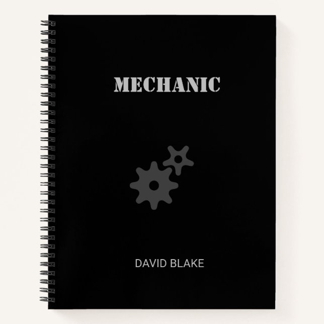 Cuaderno Engranaje mecánico del esténcil negro (Anverso)