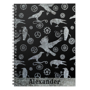 Cuaderno Engranajes y cuervos de plata de zinc Steampunk co