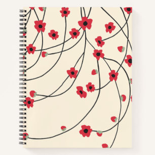 Cuaderno Enredado en flor Carmesí Rojo Vainilla Cálida 