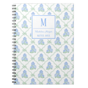Cuaderno Enrejado Elegante Arco Hortensias Azules y Verdes 