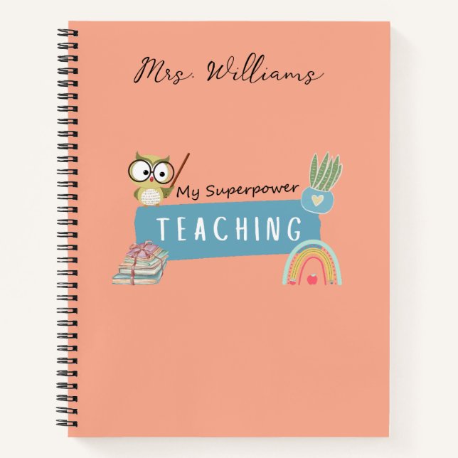 Cuaderno Enseñando mi superpotencia y arcoiris, manzana roj (Anverso)