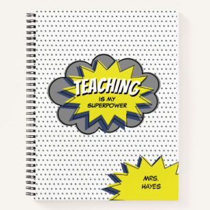 Cuaderno Enseñar es mi superpoder Hero Teacher Amarillo Azu