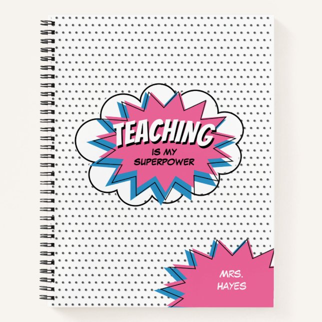 Cuaderno Enseñar es mi superpoder Hero Teacher Blue Pink (Anverso)