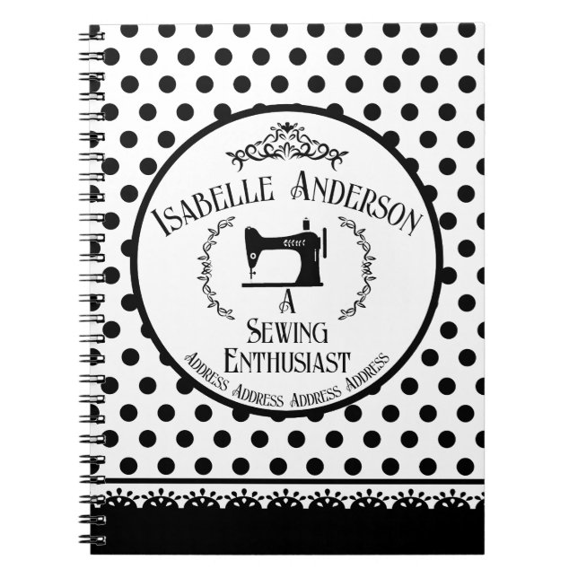 Cuaderno Entusiasta de la costura negro blanco  (Frente)