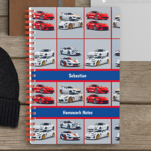 Cuaderno Entusiastas de Autos Deportivos Rojos y Blancos de