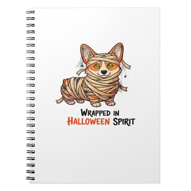 Cuaderno Envuelto en Espíritu de Halloween � Corgi Momifica (Frente)
