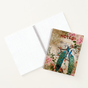 Cuaderno Ephemera vintage de flor de pavo real y magnolia r