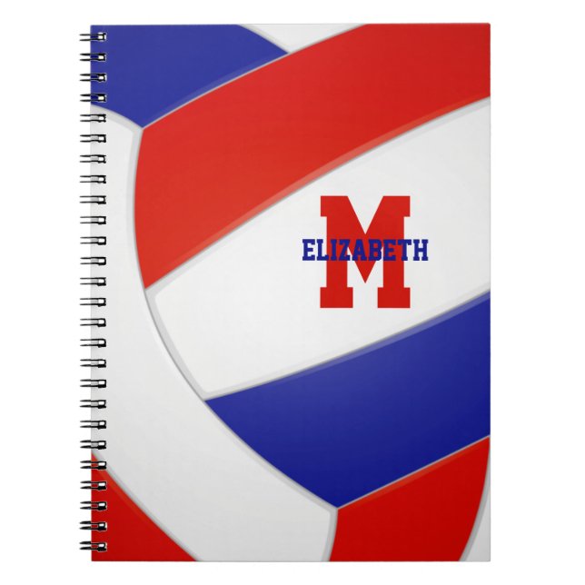 Cuaderno equipo azul rojo colores chicas voleibol masculino (Frente)