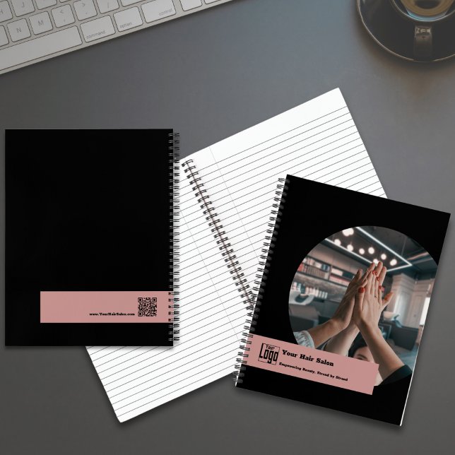 Cuaderno Equipo de imagen peluquero Black Pink Promocional (Team Image Hair Stylist Black Pink Promotional Notebook with Logo)
