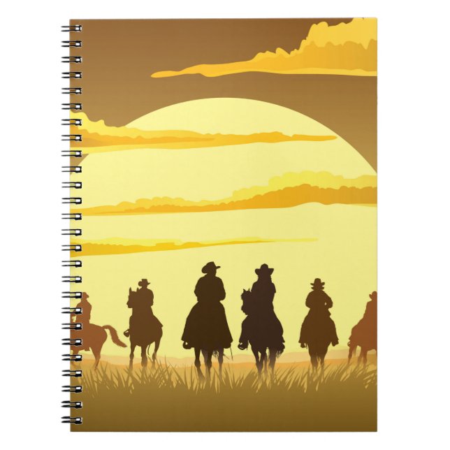 Cuaderno Equipo de silueta de vaqueros galopando contra un  (Frente)