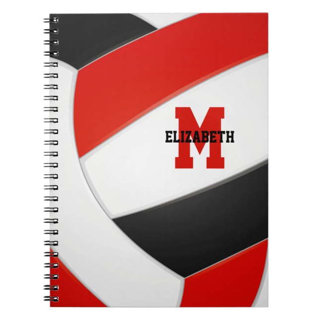 Cuaderno equipo negro rojo colores chicas voleibol masculin (Frente)