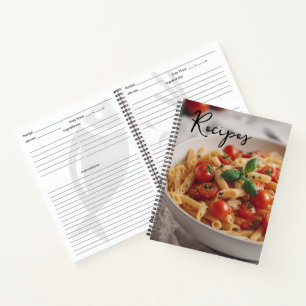 Cuaderno Equipo portátil de receta con pasta y tomates