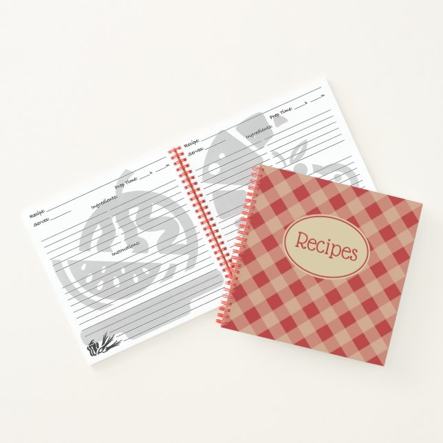 Cuaderno Equipo portátil de recetas de cocina roja del país (Interior)