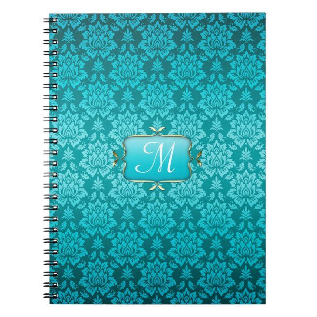 Cuaderno Equipo portátil elegante Aqua Damask (Frente)