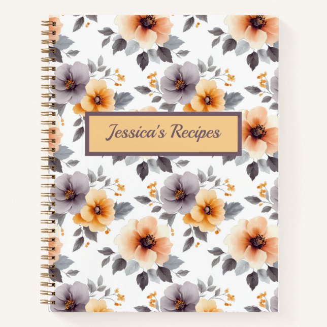 Cuaderno Equipo portátil elegante de recetas florales perso (Anverso)